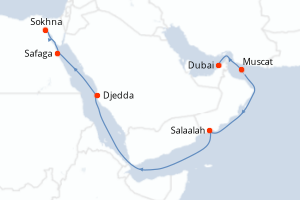 carte itinéraire croisière Moyen-Orient Dubaï 13 jours au départ du port de Dubai