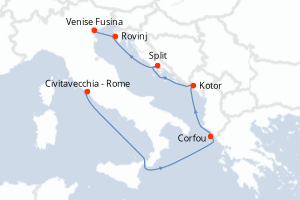 carte itinéraire croisière Méditerranée 6 jours au départ du port de Civitavecchia - Rome