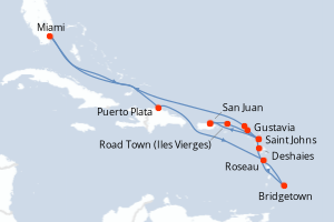 carte itinéraire croisière Caraïbes Bahamas 15 jours au départ du port de San Juan