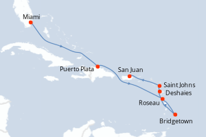 carte itinéraire croisière Caraïbes Bahamas 8 jours au départ du port de Miami