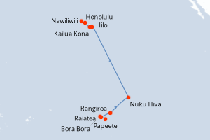 Carte de l'itinéraire de croisière Honolulu-Papeete d'une durée de 15 jours