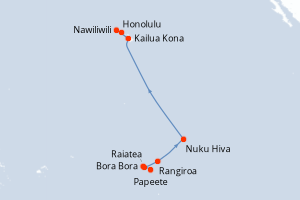 carte itinéraire croisière Hawaii 15 jours au départ du port de Papeete