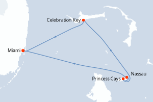 Carte itinéraire croisière Bahamas, États-Unis - 5 jours au départ de Miami - Caraïbes Bahamas