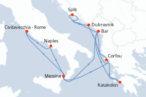 Carte de l'itinéraire de croisière Civitavecchia - Rome-Civitavecchia - Rome d'une durée de 10 jours