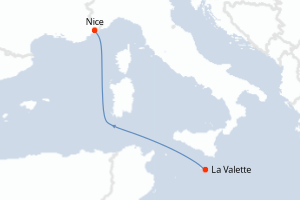 carte itinéraire croisière Méditerranée 3 jours au départ du port de La Valette