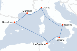 carte itinéraire croisière Sicile 7 jours au départ du port de Naples
