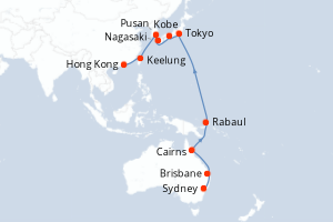 carte itinéraire croisière Asie 26 jours au départ du port de Sydney