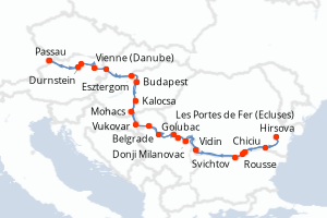 Carte de l'itinéraire de croisière Passau-Passau d'une durée de 15 jours