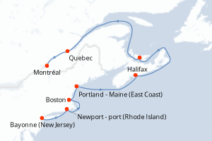 carte itinéraire croisière Amérique du Nord 11 jours au départ du port de Bayonne (New Jersey)