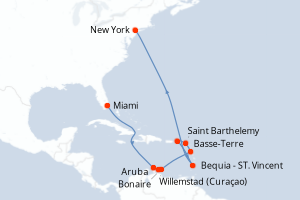 carte itinéraire croisière Amérique du Nord 14 jours au départ du port de Miami