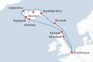 carte itinéraire croisière Europe du Nord 14 jours au départ du port de Dunkerque