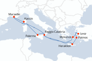 carte itinéraire croisière Sicile 12 jours au départ du port de Marseille