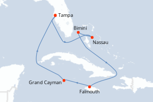 carte itinéraire croisière Caraïbes Mexique 8 jours au départ du port de Tampa
