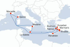 carte itinéraire croisière Sicile 14 jours au départ du port de Marseille