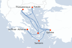 carte itinéraire croisière Méditerranée 7 jours au départ du port de Le Piree - Athenes