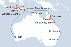 carte itinéraire croisière Australie Nouvelle Zélande 23 jours au départ du port de Sydney