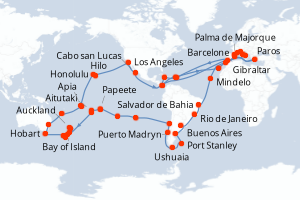 carte itinéraire croisière Méditerranée 121 jours au départ du port de Barcelone