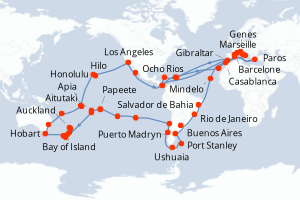 carte itinéraire croisière Méditerranée 121 jours au départ du port de Marseille