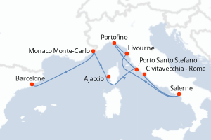 carte itinéraire croisière Méditerranée 11 jours au départ du port de Civitavecchia - Rome