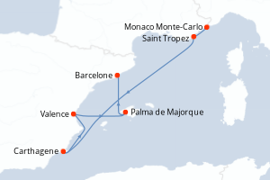 carte itinéraire croisière Méditerranée 6 jours au départ du port de Monaco Monte-Carlo
