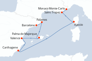 carte itinéraire croisière Méditerranée 8 jours au départ du port de Barcelone
