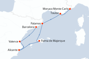 carte itinéraire croisière Méditerranée 6 jours au départ du port de Monaco Monte-Carlo