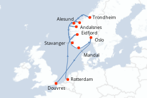 carte itinéraire croisière Fjörds norvégiens 13 jours au départ du port de Rotterdam