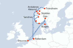 carte itinéraire croisière Fjörds norvégiens 21 jours au départ du port de Rotterdam