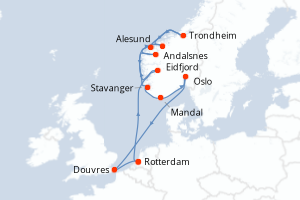 Carte itinéraire croisière Pays-Bas, Norvège, Royaume-Uni - 14 jours au départ de Rotterdam - Europe du Nord