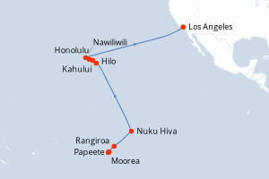 carte itinéraire croisière Amérique du Nord 18 jours au départ du port de Papeete