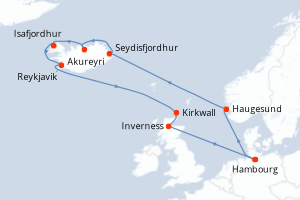 carte itinéraire croisière Europe du Nord 12 jours au départ du port de Hambourg