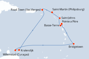 carte itinéraire croisière Caraïbes Bahamas 10 jours au départ du port de Pointe a Pitre