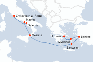 carte itinéraire croisière Sicile 7 jours au départ du port de Le Piree - Athenes