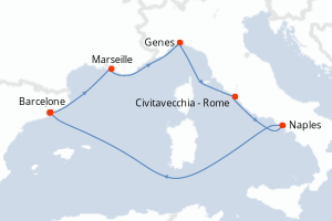 carte itinéraire croisière Méditerranée 6 jours au départ du port de Barcelone