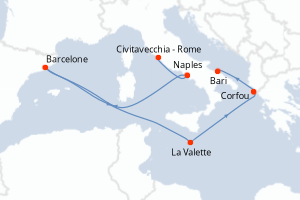 carte itinéraire croisière Adriatique 8 jours au départ du port de Civitavecchia - Rome