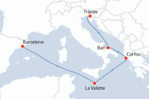 carte itinéraire croisière Méditerranée 6 jours au départ du port de Barcelone