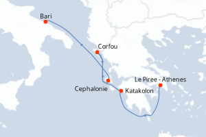 carte itinéraire croisière Adriatique 4 jours au départ du port de Le Piree - Athenes