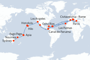 carte itinéraire croisière Méditerranée 50 jours au départ du port de Sydney