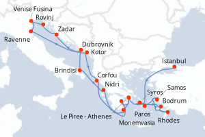 carte itinéraire croisière Méditerranée 21 jours au départ du port de Istanbul