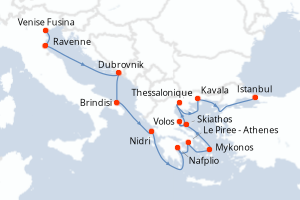 carte itinéraire croisière Méditerranée 14 jours au départ du port de Venise Fusina