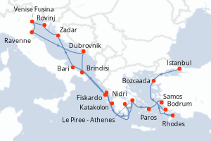 carte itinéraire croisière Méditerranée 21 jours au départ du port de Istanbul