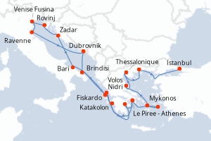 carte itinéraire croisière Méditerranée 21 jours au départ du port de Le Piree - Athenes