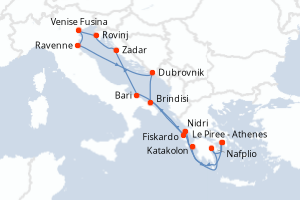 carte itinéraire croisière Méditerranée 14 jours au départ du port de Le Piree - Athenes