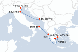 carte itinéraire croisière Méditerranée 7 jours au départ du port de Venise Fusina