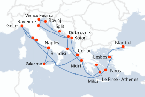 carte itinéraire croisière Sicile 21 jours au départ du port de Istanbul