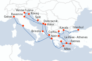 carte itinéraire croisière Méditerranée 21 jours au départ du port de Genes