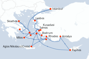 carte itinéraire croisière Méditerranée 19 jours au départ du port de Istanbul