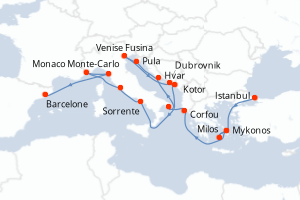 carte itinéraire croisière Méditerranée 19 jours au départ du port de Istanbul