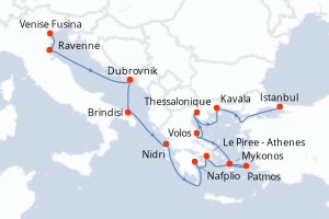 carte itinéraire croisière Méditerranée 14 jours au départ du port de Venise Fusina
