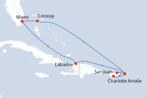 carte itinéraire croisière Caraïbes Bahamas 7 jours au départ du port de Miami